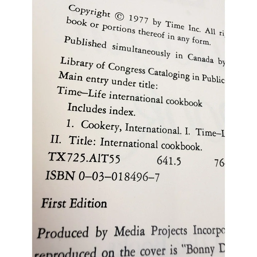Cookbook Time-Life‎ International Cookbook 1977 First Edition HC Recipes